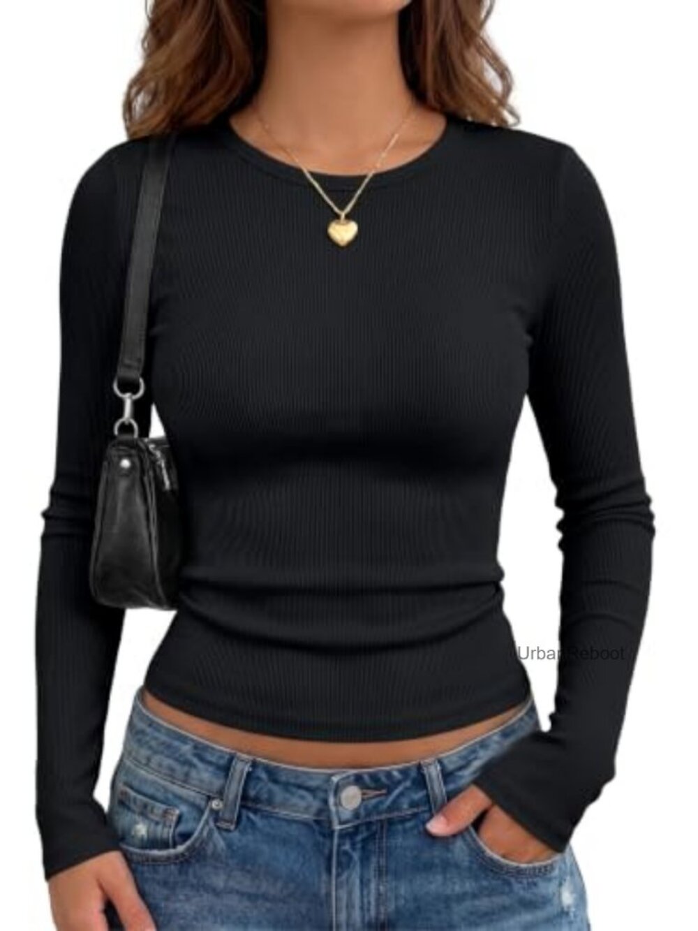 Ribbed Long Sleeve Crew Neck Fitted Basic Top for Work & Layering
